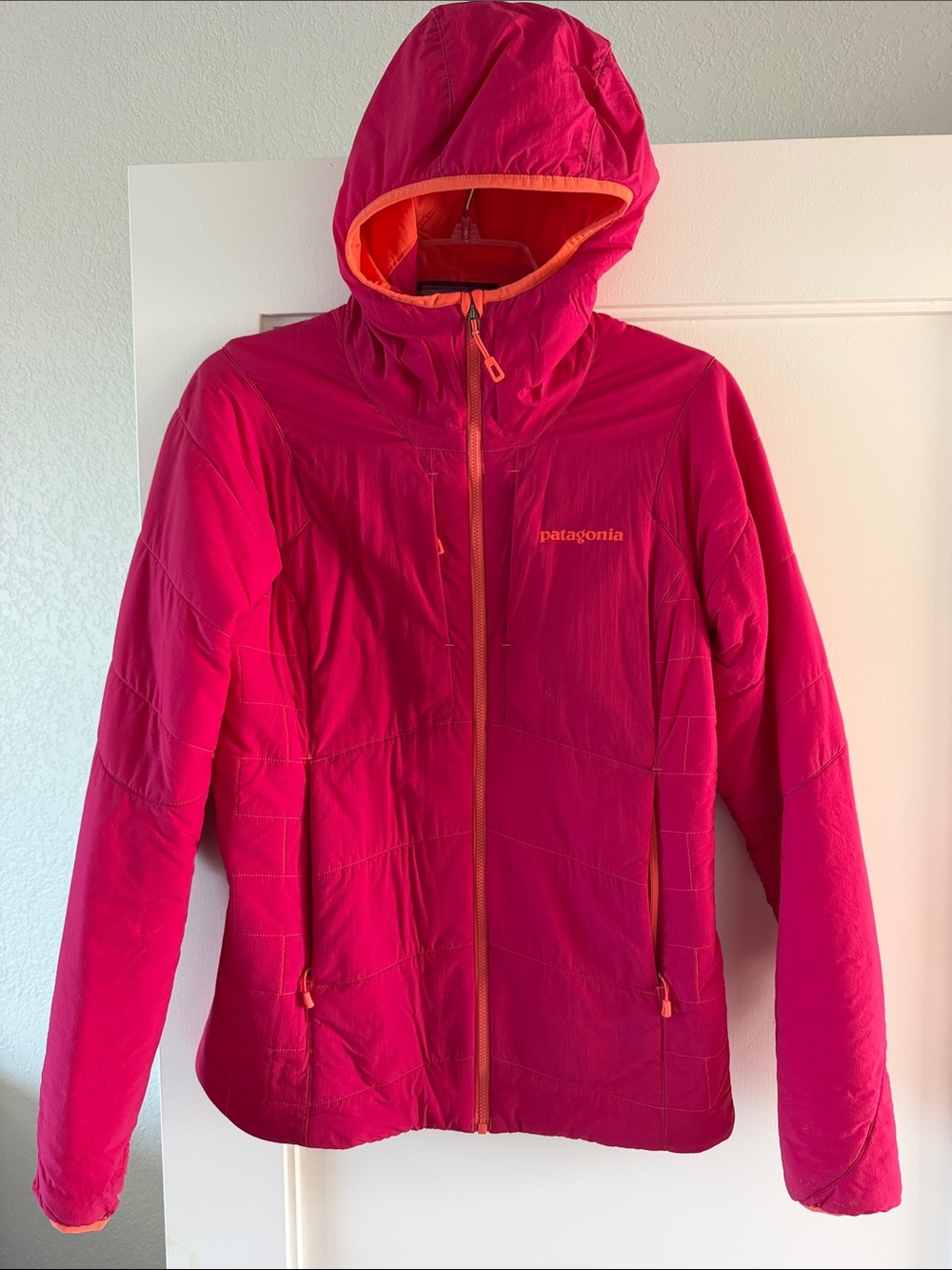 Patagonia Hot Pink Hooded Jacket with Orange Accents